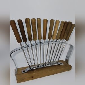 Vintage Appetizer Forks With Wood Stand by Woodpecker Woodware
